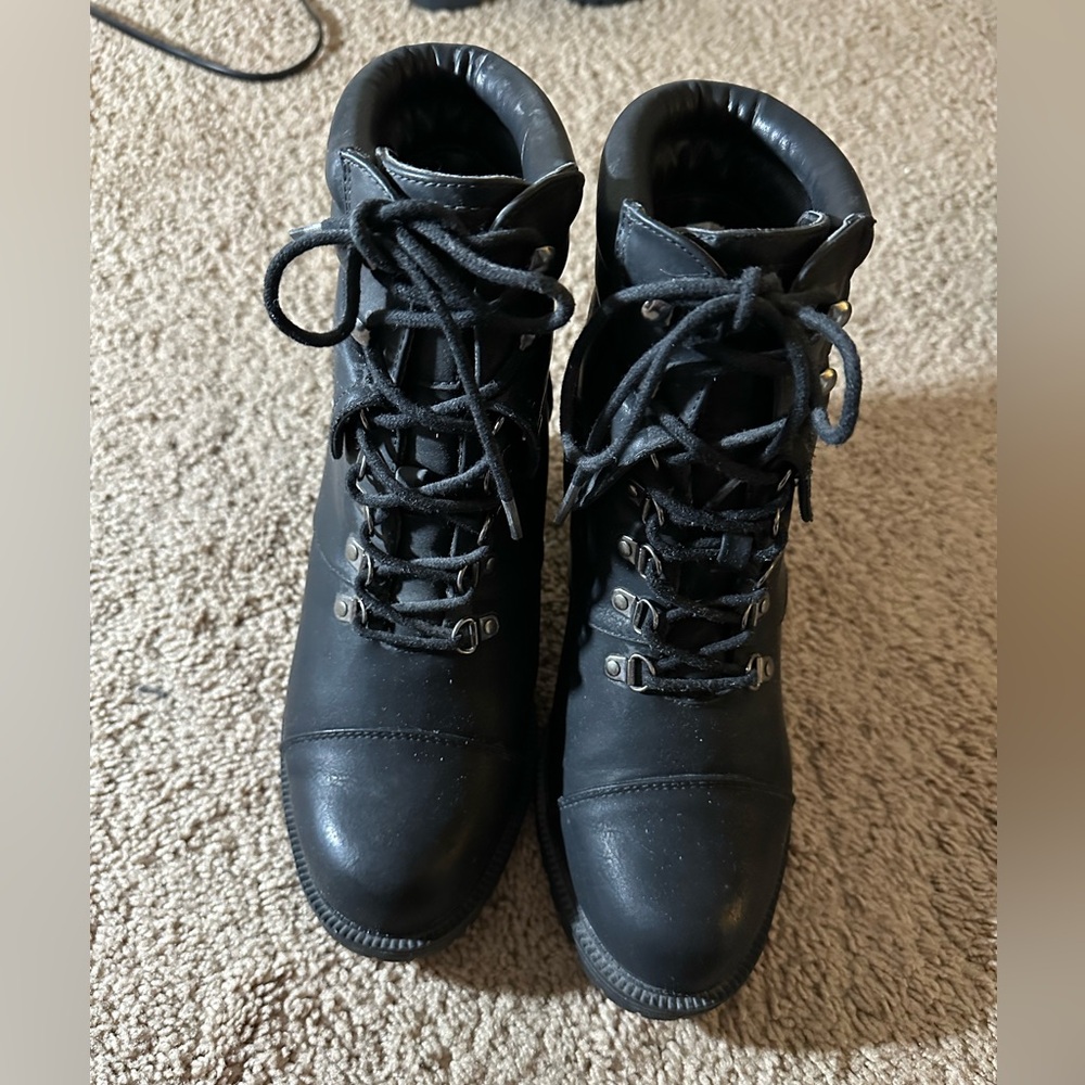 Black wide with combat lace up boot